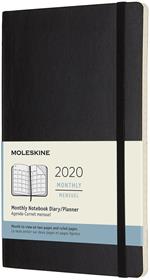 Agenda mensile 2020, 12 mesi, Moleskine large copertina morbida nero. Black