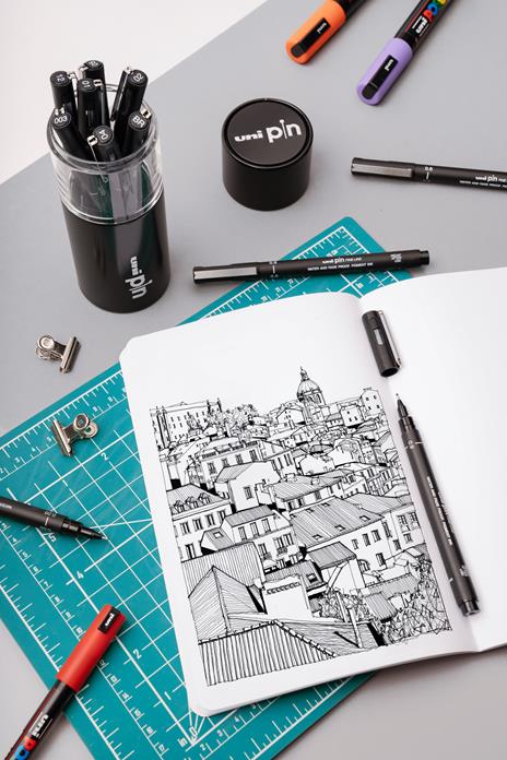 Kit 11 Fineliner Unipin Con Inchiostro Nero In Punte Assortite - 3