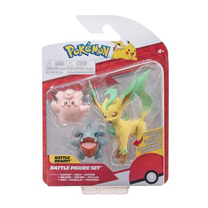 Pokemon: Rei Toys - Battle Figure Set 3 Personaggi Serie 2 - Clefairy, Gible, Leafeon