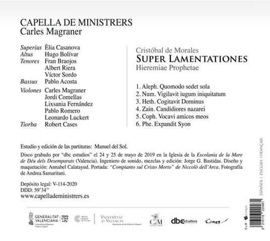 Super Lamentationes - CD Audio di Cristobal de Morales,Capella de Ministrers - 2
