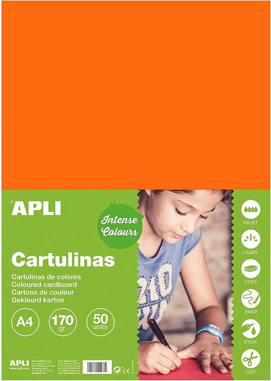 Apli - Cartoncini Colorati Set da 50 Pezzi, A4, Arancione