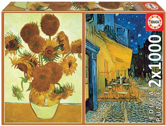 2 Puzzle da 1000 pezzi. Van Gogh: Girasoli e Terrazza del Caffè la Sera
