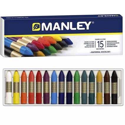Confezione 15 Pastelli a Cera Colori Assortiti Disegno Scuola Casa Manley