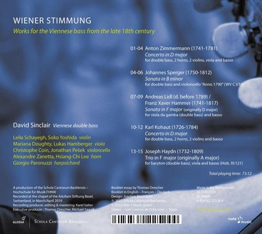 Wiener Stimmung - Works For The Viennese Double Bass Of The Late 18th Century - CD Audio di David Sinclair - 2