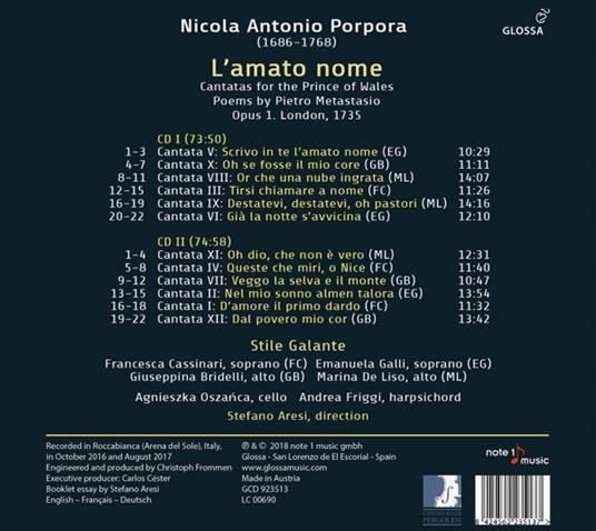 L'amato nome - CD Audio di Nicola Porpora - 2