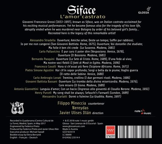 Siface - L'Amor Castrato - CD Audio di Filippo Mineccia - 2