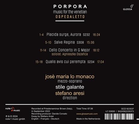 Music For The Venetian Ospedaletto - CD Audio di Nicola Porpora - 2