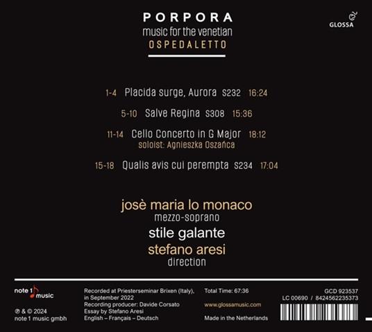 Music For The Venetian Ospedaletto - CD Audio di Nicola Porpora - 2