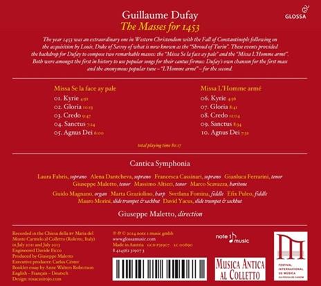 Masses For 1453 - CD Audio di Guillaume Dufay - 2