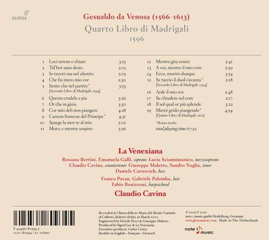 Quarto Libro di Madrigali - CD Audio di Carlo Gesualdo,La Venexiana - 2
