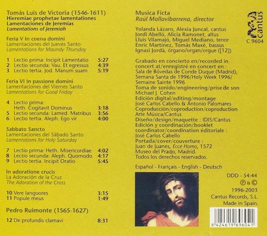 Lamentazioni di Geremia / De profundis - CD Audio di Tomas Luis De Victoria,Pedro Ruimonte,Musica Ficta - 2