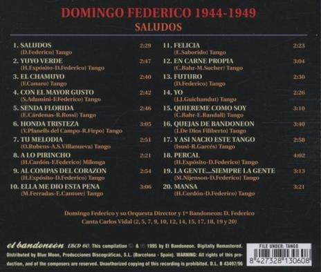 Saludos 1944-1949 - CD Audio di Domingo Federico - 2