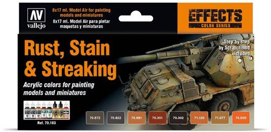 Vallejo Model Color Staining, Rust & Streaking - Colori Effetto Ruggine Macchie Invecchiamento Set (8) RIPVA 70183