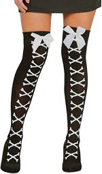 Carnevale halloween calze parigine bianche e nere ossa fiocco stockings cosplay