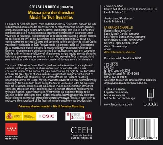 Musica per due dinastie - CD Audio di Sebastian Duron - 2