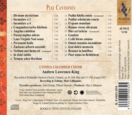 Piae cantiones. Musica dalla Finlandia - CD Audio di Andrew Lawrence-King,Utopia Chamber Choir - 2