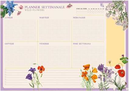 Cartoleria Bloc Planner Settimanale A4 Botanical Wild Flowers Italiano Kokonote Kokonote