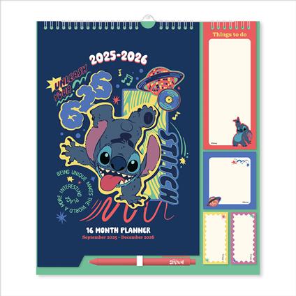 Calendario planner con post-it e penna 2025-2026 Disney Stitch