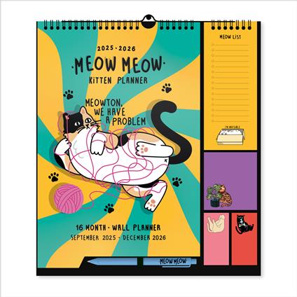 Calendario planner con post-it e penna 2025-2026 Meow Meow