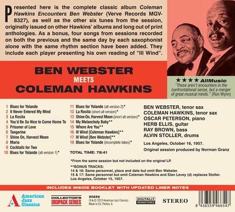 Ben Webster Meets Coleman Hawkins (with Bonus Tracks) - CD Audio di Coleman Hawkins,Ben Webster - 2