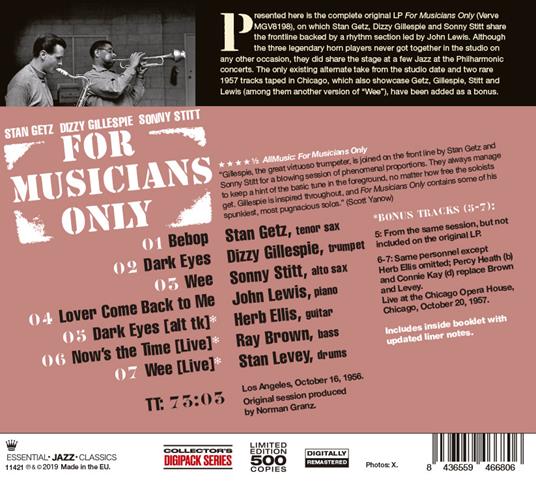 For Musicians Only (+ 3 Bonus Tracks) - CD Audio di Stan Getz