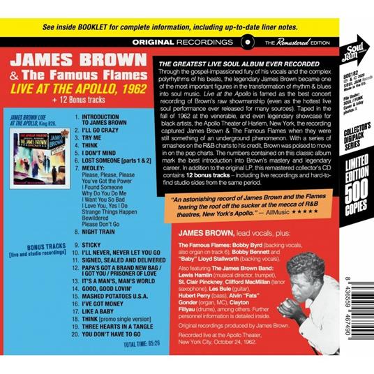 Live at the Apollo, 1962 (with Bonus Tracks) - CD Audio di James Brown - 2