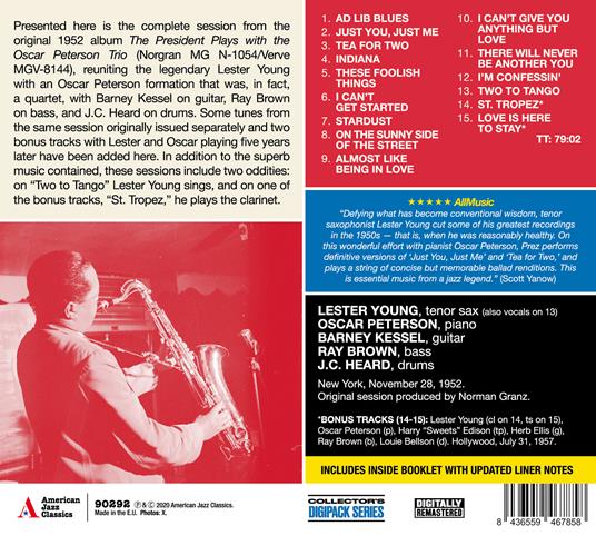 Pres And Oscar. The Complete Session - CD Audio di Oscar Peterson,Lester Young - 2