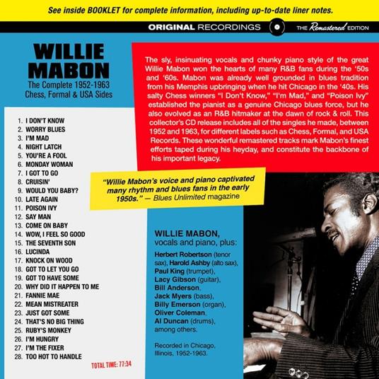 Wow! I Feel So Good. The Complete 1952-1962 Ches, Formal & USA Sides. - CD Audio di Willie Mabon - 2