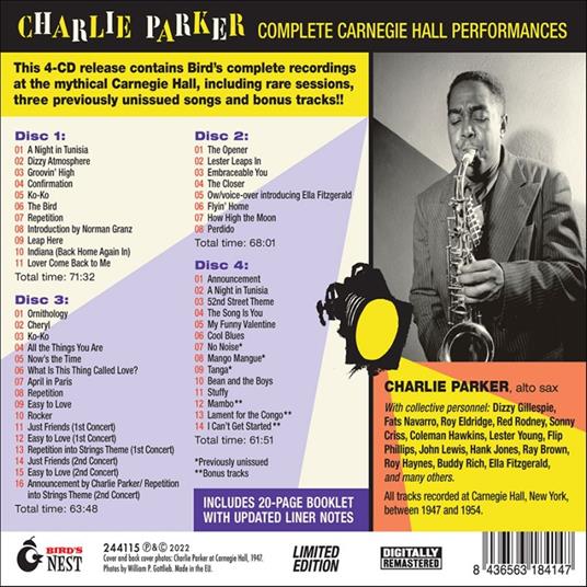 Complete Carnegie Hall Performances - CD Audio di Charlie Parker - 2