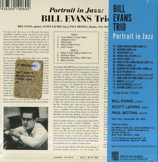 Portrait In Jazz (+ 5 Bonus Tracks) - CD Audio di Bill Evans - 2