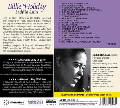 Lady In Satin - Stay with Me - CD Audio di Billie Holiday