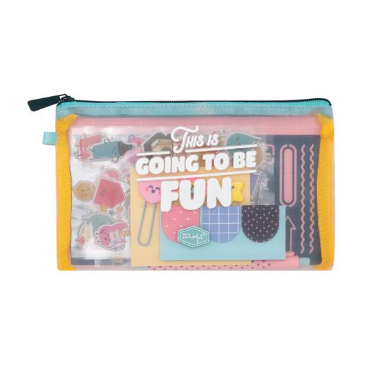 Astuccio kit per decorare il diario con adesivi, penna, clips e segnalibri - This is going to be fun