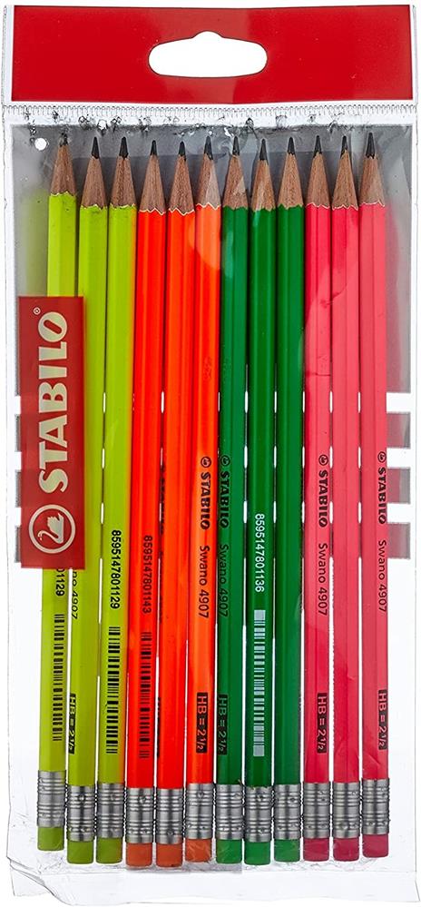 Matita in grafite - STABILO Swano fluo - Pack da 12 - Colori assortiti - 5