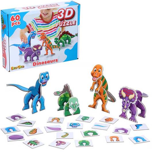 Puzzle 3D Dinosauri 60 pezzi Giocattolo per Bambini Gioco Educativo Bimbi -  Eddy Toys - Puzzle 3D - Giocattoli
