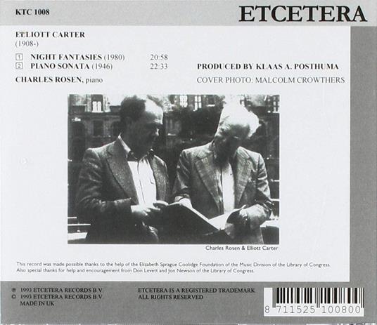 Night Fantasies Piano Sonata - CD Audio di Elliott Carter,Charles Rosen - 2
