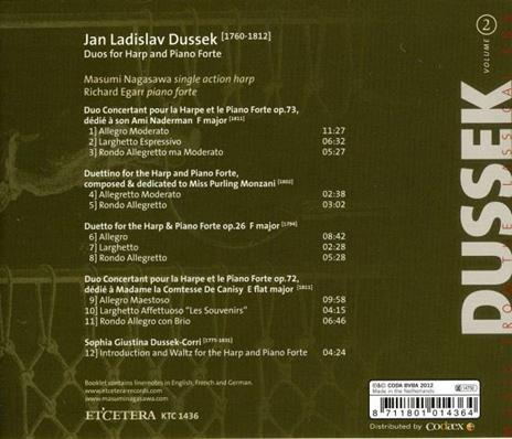 Duetti per arpa e pianoforte - CD Audio di Jan Ladislav Dussek,Richard Egarr,Masumi Nagasawa - 2