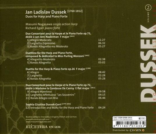 Duetti per arpa e pianoforte - CD Audio di Jan Ladislav Dussek,Richard Egarr,Masumi Nagasawa - 2