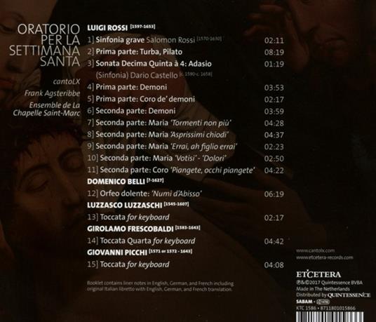 Oratorio per la Settimana Santa - CD Audio di Luigi Rossi - 2