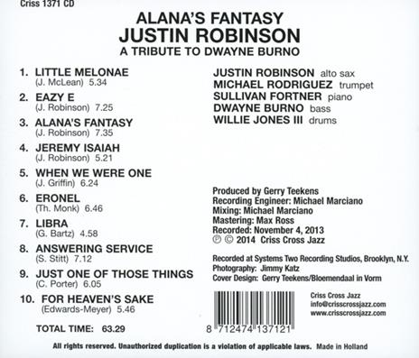 Alana's Fantasy - CD Audio di Justin Robinson - 2