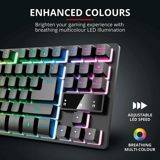 Trust Tastiera Gaming GXT 833 Thado, in Metallo con illuminazione LED Multicolore, Layout Italiano QWERTY, Design Compatto TKL (più piccolo del 20%), Anti-Ghosting, USB Plug & Play, PC/Computer - 3