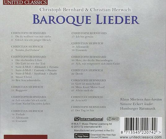 Baroque Lieder - CD Audio di Christoph Bernhard - 2