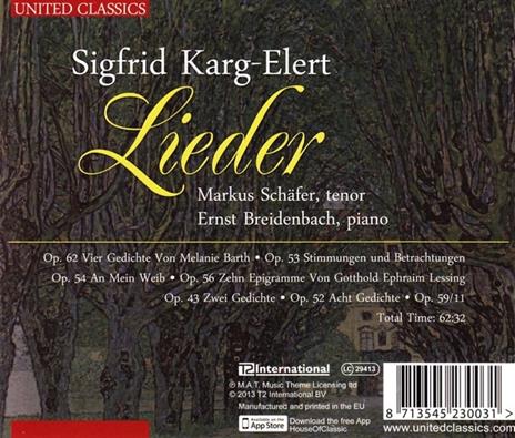 Lieder - CD Audio di Sigfrid Karg-Elert - 2