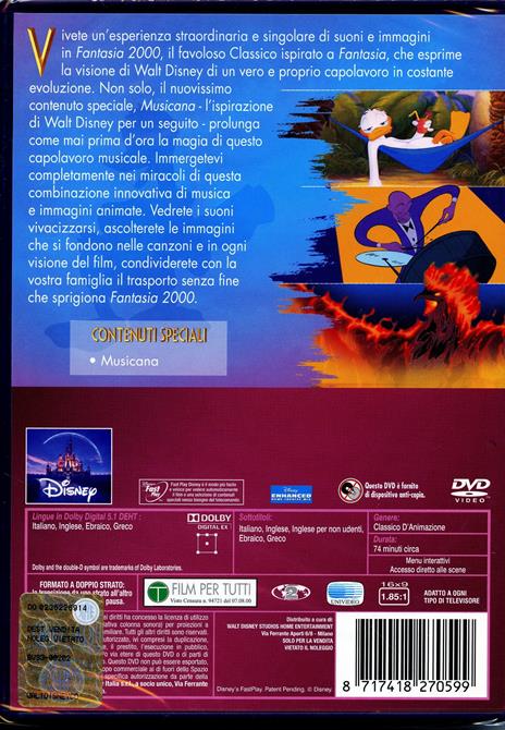 Fantasia 2000 di Hendel Butoy,James Algar,Gaetan Brizzi,Paul Brizzi,Francis Glebas,Eric Goldberg,Pixote Hunt - DVD - 2