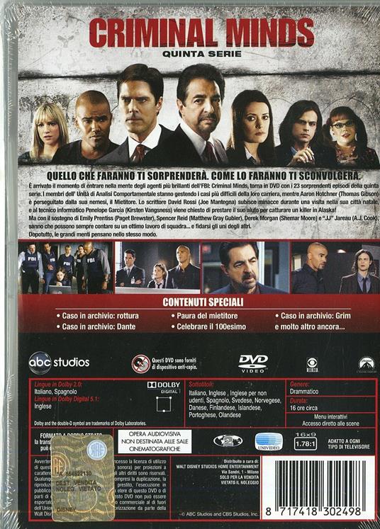 Criminal Minds. Stagione 5 (6 DVD) di Charles S. Carroll,Jon Cassar,Karen Gaviola - DVD - 2