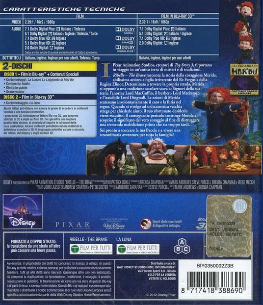 Ribelle. The Brave. 3D (Blu-ray + Blu-ray 3D) di Mark Andrews,Brenda Chapman,Steve Purcell - Blu-ray + Blu-ray 3D - 2