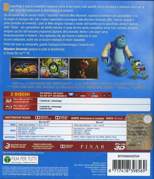 Monsters University 3D (Blu-ray + Blu-ray 3D) di Dan Scanlon - 2