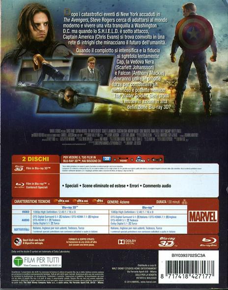 Captain America. The Winter Soldier 3D (Blu-ray + Blu-ray 3D) di Anthony Russo,Joe Russo - 2