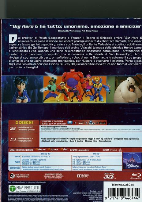 Big Hero 6 3D (Blu-ray + Blu-ray 3D) di Don Hall,Chris Williams - Blu-ray + Blu-ray 3D - 3