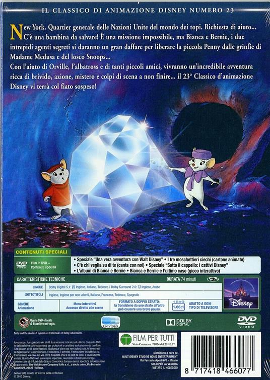 Le avventure di Bianca e Bernie (DVD)<span>.</span> Limited Edition di Wolfgang Reitherman,John Lounsbery,Art Stevens,Don Bluth - DVD - 2
