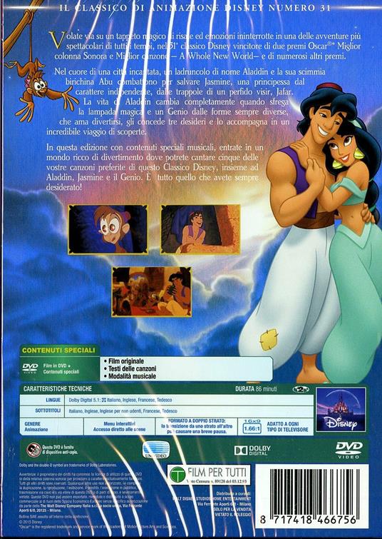 Aladdin (DVD)<span>.</span> Limited Edition di Ron Clements,John Musker - DVD - 2